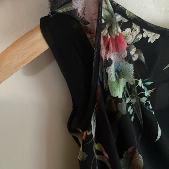 Fuzzi Bouquet Floral Hummingbird Print Sleeveless Tulle Jersey Sheath Dress - Picture 9 of 16